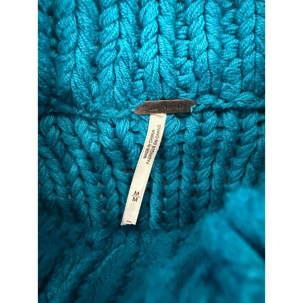 Free People My Only Sunshine Oversized Chunky Knit Sweater Teal Blue Medium - Picture 5 of 8